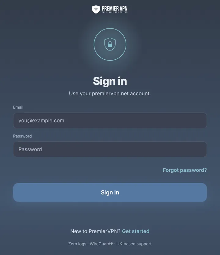 Sign in screen with email and password fields, a Forgot password link and a Sign in button