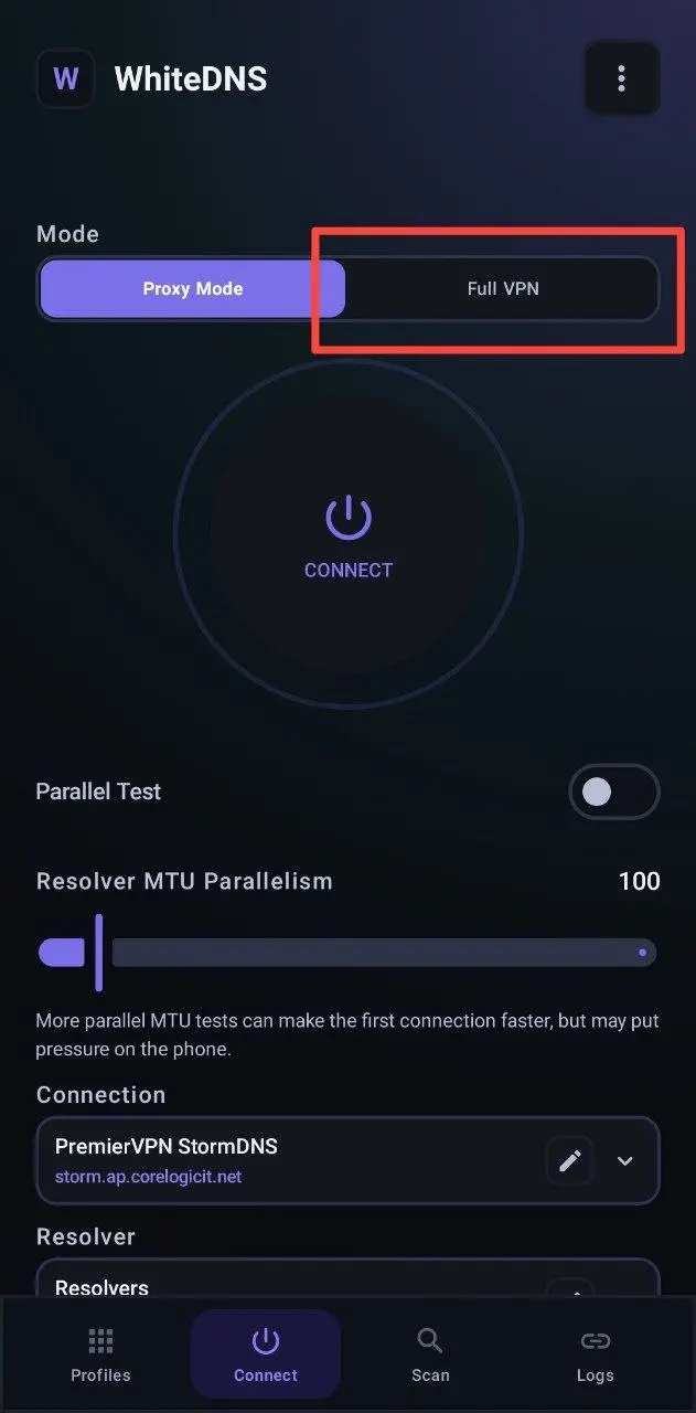 Select Full VPN and Connect