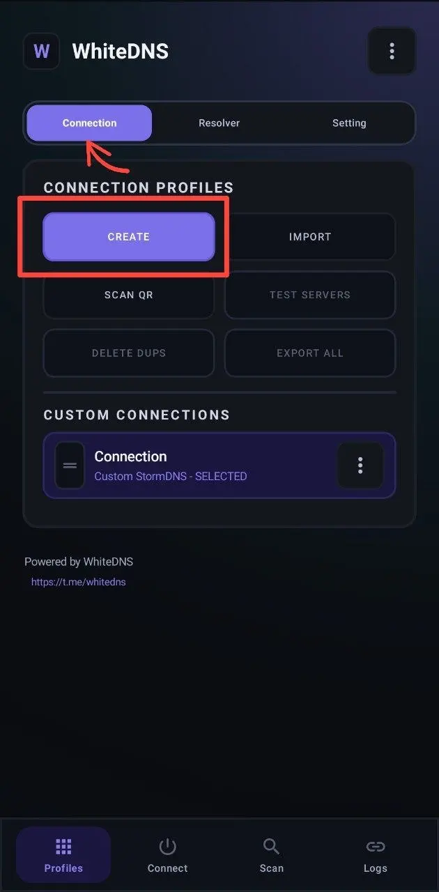 Click CREATE under Connections