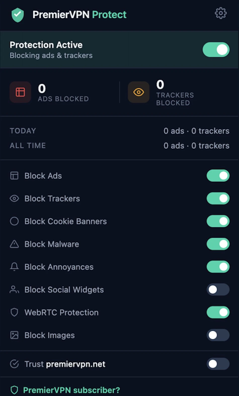 PremierVPN Protect extension popup
